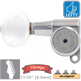 Hipshot VINTAGE Hipshot 6-in-Line Locking NON-Staggered OVAL Pearloid, LEFT-HAND, CHROME