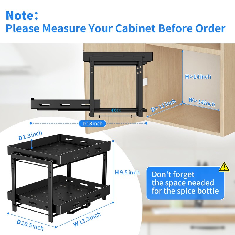 BOIVSHI Spice Organization for Cabinet, 2-Tier Cabinet Spice Rack, Height