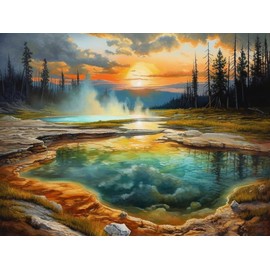 Diamond Art Painting Yellowstone National Park Landscape Kit for Adults Diamond Art Painting by Number Kits Gem Art Wall Home Decor(15.8 x11.8inch)