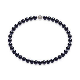 Schmuckwilly Women's Shell Pearl Necklace in Dark Blue with Magnetic Clasp, Real Shell mk0011z, Silver Plated