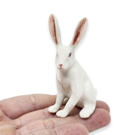 WitnyStore Tiny 2¼" High White Sitting Hare Figurine - Miniature Hand Made Painted Ceramic Cute Bunny Rabbits Jackrabbit Leporidae Wildlife Animal Porcelain Decorative Collectible Figures Décor Gifts