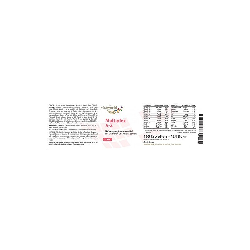 Vita World Multivitamin A-Z 100 Tablets Made in Germany