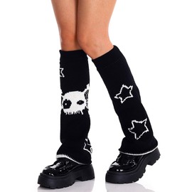 Bmirth Leg Warmers Skull Leg Warmers Gothic Black Leg Warmers Y2K Star Leg Warmers (Black leg warmers, Skull Spider Leg Warmers)