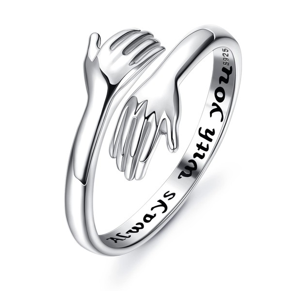 YADOCA 925 Sterling Silver Hug Ring for Women Adjustable Hugging Hands Open Love Promise Friendship Ring Always With You