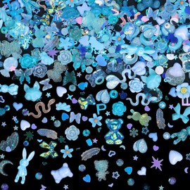 Umillars 300pcs Nail Art Charms Kit, 100pcs Resin y2k Nail Charms with 100 pcs Mixed Flatback Nail Rhinestones Pearls and 100pcs Nail Glitter Sequins for Nails DIY Manicure Supplies Accessories