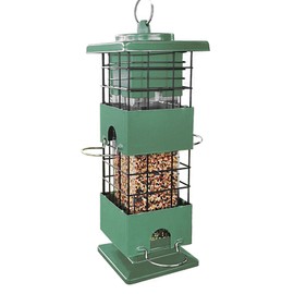 Squirrel Proof Bird Feeder, Metal Bird Feeders for Outdoors, 3Lbs Birdfeeder Outside Hanging, Weight Activated Spring, 4 Feeding Ports, Cardinals, Finches & Sparrows, Wild Birds (Green)