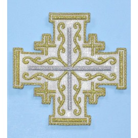 PATCHWORK PANDA Iron On Applique - 3" x 3" Jerusalem Cross on Sateen Backing - Very Eyecatching!