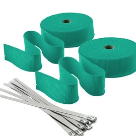 Stark Industries - Green 2" x 50ft Fiberglass Exhaust Wrap with Stainless Steel Ties (11.8in) Header Wrap Heat Shield Sleeve for Cars and Motorcycle - 2-PACK