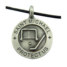 Religious Catholic Gift 7/8 Inch Round Pewter Archangel Saint St Michael Hockey Sports Protection Medal with Adjustable Cord Chain Necklace