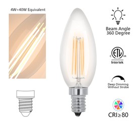 Maxax C35 LED Dimmable Bulb, E12 Base Candle Bulbs, 4W 2700K Warm White, B10 500lm, ETL Listed, 360° Beam Angle, Pack of 6