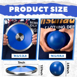 Motionchic 3 Pcs Shot Put and Discus Set Include 4kg Iron Shot Put Ball and 2 Pcs 1kg Track and Field Discus for High School Men Women Sports Training Throwing Competition Practice Equipment(Blue)