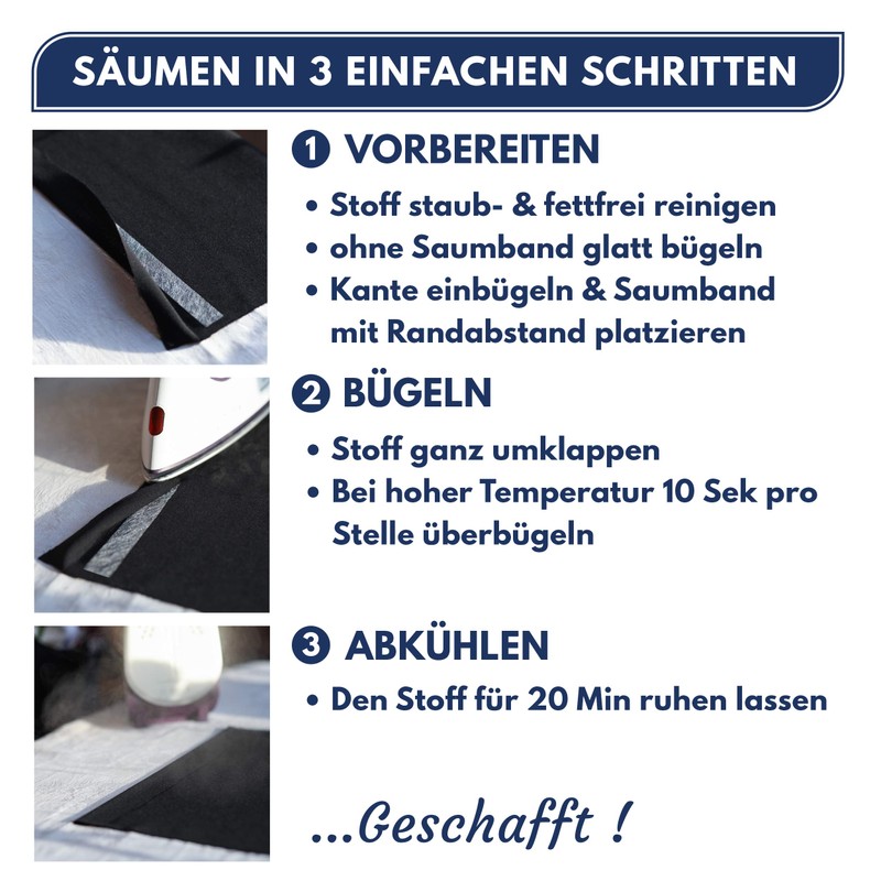 NEUFELD® Hemming Tape for Ironing, 25 m (including Instruction [English