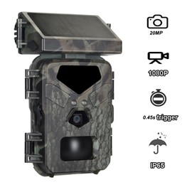 Tosuny Solar Wildlife Camera, 1080P 30fps 20MP Wildlife Camera, Wildlife Cameras with 60° Detection Angle, Night Vision, 0.45S Trigger Speed, Loop Recording, IP65 Waterproof