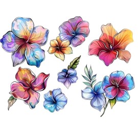 Large Hawaiian Hibiscus Flower Wall Decals, Easy Peel & Stick, Colorful Hawaii Flower Designs for Nursery, Bedroom, Living Room - Removable, Floral Wall Stickers for Home Decor (Hibiscus)