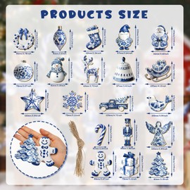 Yuntau 40 Pcs Christmas Chinoiserie Ornaments Blue and White Porcelain Wooden Decoration Christmas Tree Ornaments Chinoiserie Hanging Decor Porcelain Pendants for Small Xmas Tree Decoration(Classic)