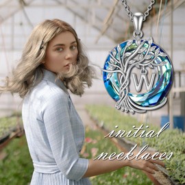 TOUPOP Tree of Life Letter Chain Women's 925 Sterling Silver Tree of Life Initial Letter Pendant Blue Crystal Circle Jewellery Birthday Mother's Day Christmas Gift for Women Mum, Sterling Silver