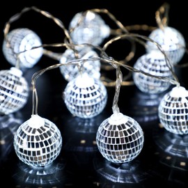 BBTO 2 Inch LED Disco Ball Decorations Mirror Lighted Disco Balls String Lights Mini Disco Ball Christmas Tree Ornaments for Xmas 70s Disco Party Supplies(Silver)