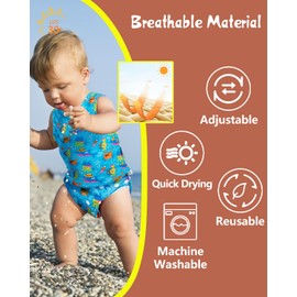 babygoal Reusable Swim Diapers with Wet Bag 4 Pack - Adjustable & Washable Water Diapers for 8M-3T Toddler Swimming Lessons-Boho Design