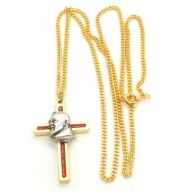Padre Pio Red Cross Necklace Stamped Made in Italy