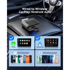 NaviCam 2-in-1 Wireless CarPlay Adapter USB C, Dual-Band WiFi (2.4/5GHz), BT 5.0, Wireless Android Auto Dongle, Native Dual Interface, Fast Connect for Factory Wired Cars