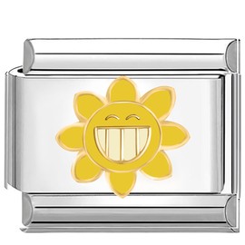 Quiges - 9mm Italian Style Charm Module Stainless Steel Smiley Sun Flower for Italian Bracelets, Copper