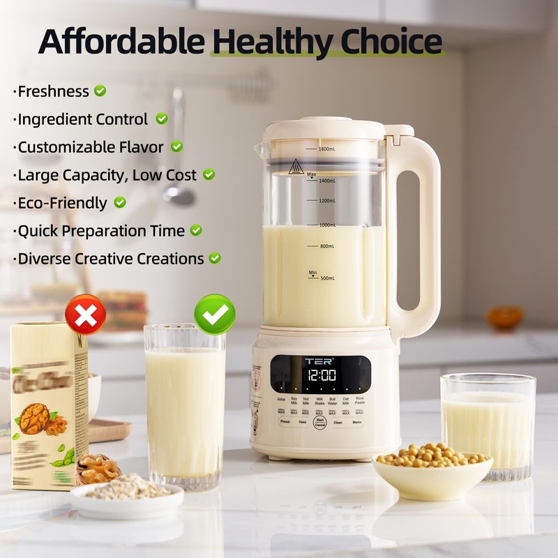 61oz Nut Milk Maker Machine, TER 10-in-1 Soy Milk Maker