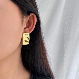 Gold Chunky Earrings for Women Trendy Boucle Doreille Femme Thick Geometric Stud Earrings Gold Hoop Earrings for Teen Girls