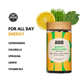JUGO Energy + SUPERFOODS | Vitamin B12 Gummies with Kale & Super Greens | 40 Count Caffeine-Free Energy Gummies | Plant-Based, Gelatin-Free, Non-GMO, Made in USA