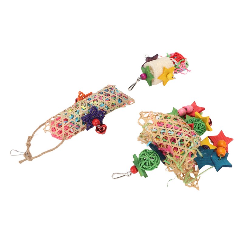 3pcs Parrot Shredding Chew Toy Bamboo Net Rattan Loofah Bird