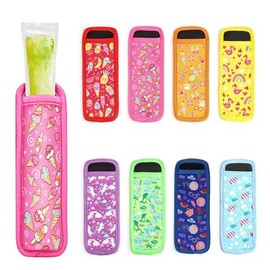 8 Pack Reusable Popsicle Sleeves, 8 Assorted Patterns - Freezer Safe Ice Pop Holders, Anti-Freeze Popsicle Bags, No Mess Ice Lolly Covers, Washable & Durable for Homemade Popsicles