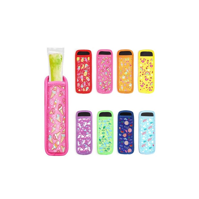 8 Pack Reusable Popsicle Sleeves, 8 Assorted Patterns - Freezer