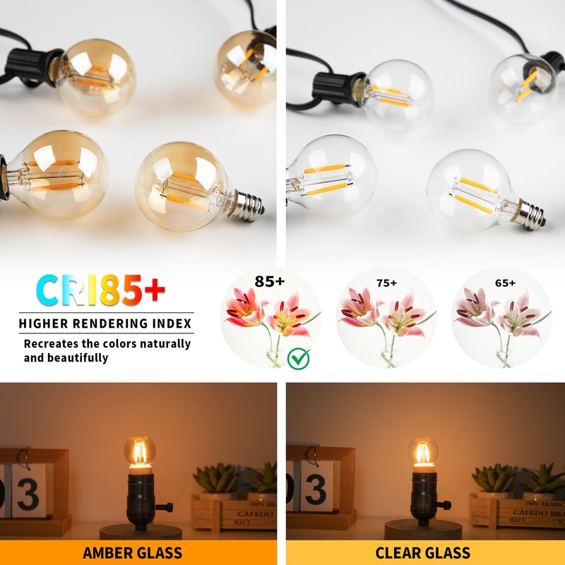 25Pack G40 Clear Glass Led Replacement Bulbs, 1.5W Equivalent 15W,