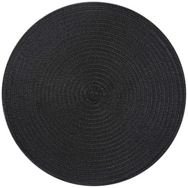 Topotdor 14 Inch Round Placemats Heat-Resistant Stain Resistant Anti-Skid Washable Polyproplene Table Mats Placemats (Black, Set of 6)