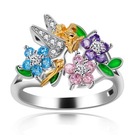 Uloveido Fairy Girls Rings Fashion Jewellery for Women Elegant Crystal Flower Ring Floral Statement Ring White Gold Plated for Girls Women (Size L) RA543