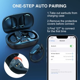 QTREE intelligence Wireless Earbuds Bluetooth Headphones 48Hrs Playtime IPX7 Waterproof 5.1 HiFi Earbuds,LED Display Sports Ear Buds with Earhooks for Workout Gym Outdoor Phone Laptop(Black)