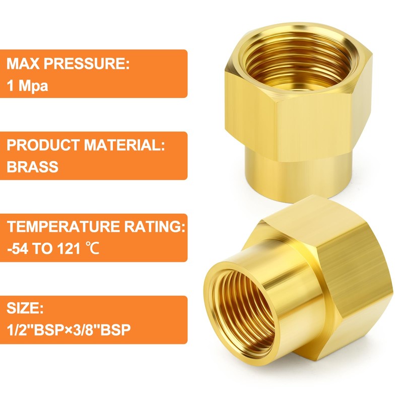 GASHER 5PCS Brass Pipe Fitting, Coupling, Reducer Adapter, 3/4" x
