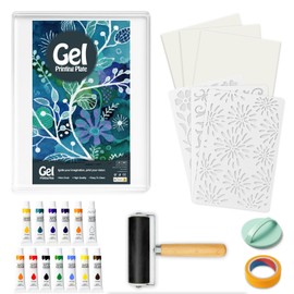 INNOVAYOU 5 x 7 Inch Gel Plate Set, Gel Print, Rubber Roller, Watercolour, Stencils, Printing Paper, Suitable for Card Making, Crafts, Scrapbooking, Diary