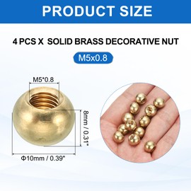PATIKIL M5x10mm Thread Cap Nuts Knob, 4pcs Brass Ball Lamp Decoration Screw Caps Nut Cover Nut for Furniture Lighting or DIY Project
