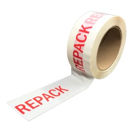 ASA “REPACK” in Red Letters on White Tape Preprinted Carton Sealing Packing Tape 2" (48mm) x 2 mil x 110yd (100m), Acrylic Adhesive Heavy Duty Tape Great for Shipping and Packaging - 1 Roll