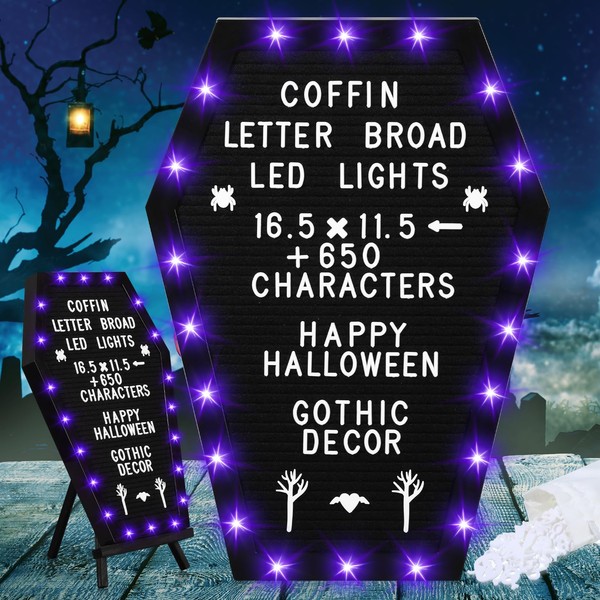 Sintuff Coffin Letter Board with Stand Built in LED Lights,