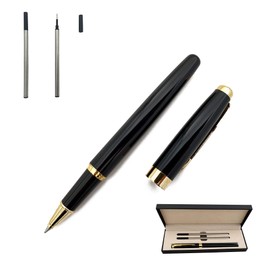 Accod Metal Signature Pen Writing Smooth Black Ink Ballpoint Pen Business Gift Pen with Two 0.5mm Refills Gift Box for Women or Man-Black