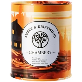 CHAMBERY Amber & Driftwood Candle | Autumn Sunset Over Nashville Forest Cottage in Premium Tin | Soy Wax with Lead-Free Cotton Wick | 55-Hour Burn | Cozy Scent for The Cooler Months