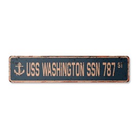USS Washington SSN 787 Vintage Aluminum Street Sign us Navy Ship Veteran Sailor Rustic Metal tin Gift | Indoor/Outdoor | 18" Wide