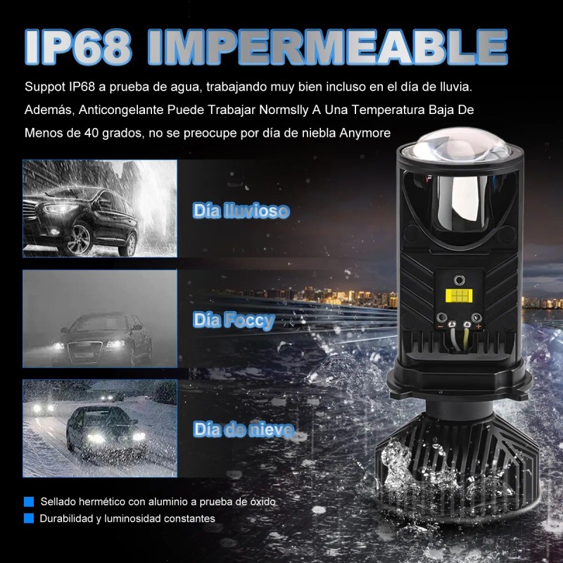 Focos Led H4/9003/hb2 Lupa Alta Y Baja Auto Mini Proyector