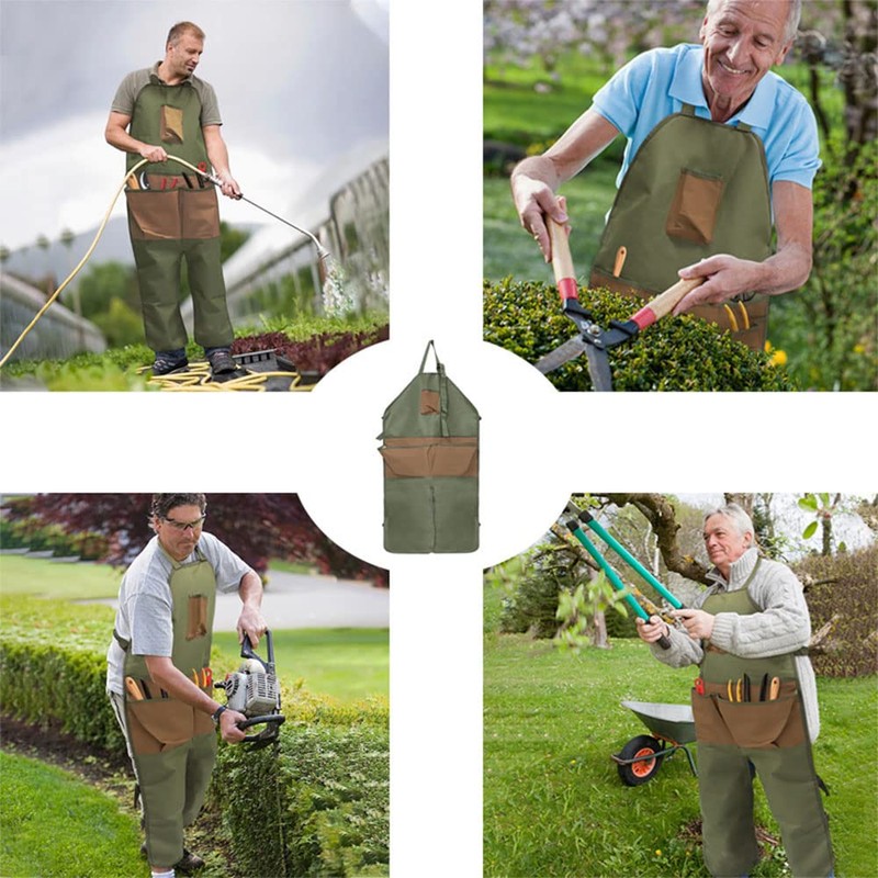 JIAGUTRAD Garden Apron,Waterproof Work Utility Apron Multi Pockets Leg Protect