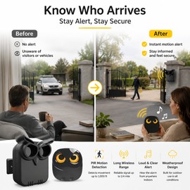 Wireless Driveway Alarm for Home Security – Waterproof Motion Sensor Alert for Garage Yard Gate