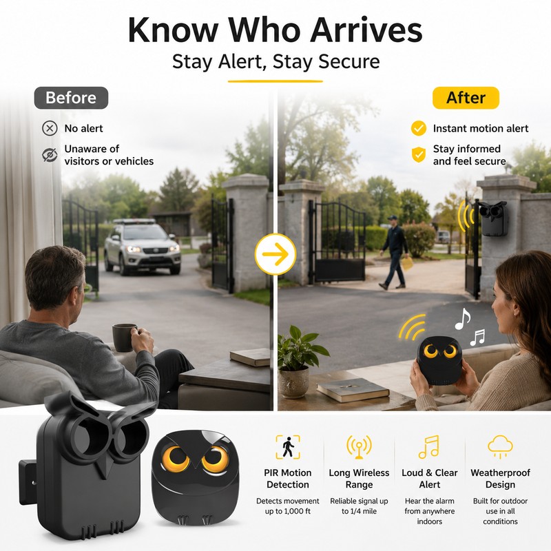 Wireless Driveway Alarm for Home Security – Waterproof Motion Sensor