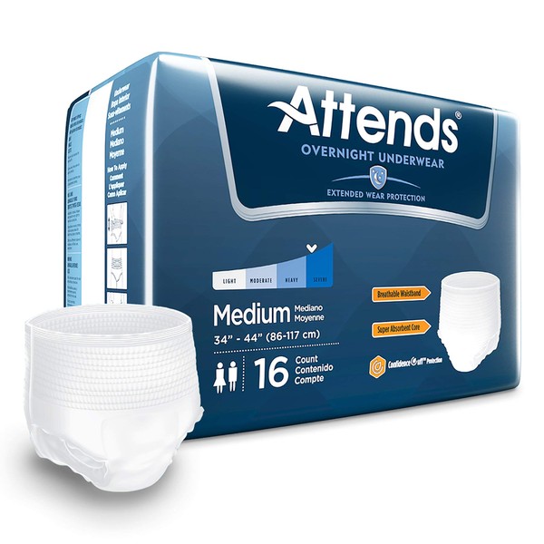 Attends 22093101 Absorbent Underwear Attends Overnight Pull On Medium Disposable Super Absorbency Appnt20 Box Of 16
