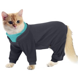 Hjumarayan Cat Post Surgery Suit, Full Coverage Warm Fleece Jumper with Four-leg Sticky Hair Clothes, Long Sleeve Cat Onesie Post Surgery Stretchy Body Suit to Stop Licking, Grey XXL