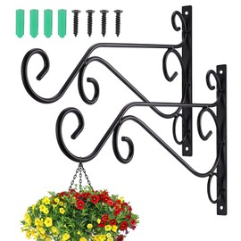 Zocipro Pack of 2 Hanging Basket Holder, Metal, Robust Hooks for Hanging Basket, Black, Elegant Simple Hanging Basket Holder, Wall Holder, Suitable for Garden Decoration, Flower Pots, Fairy Lights